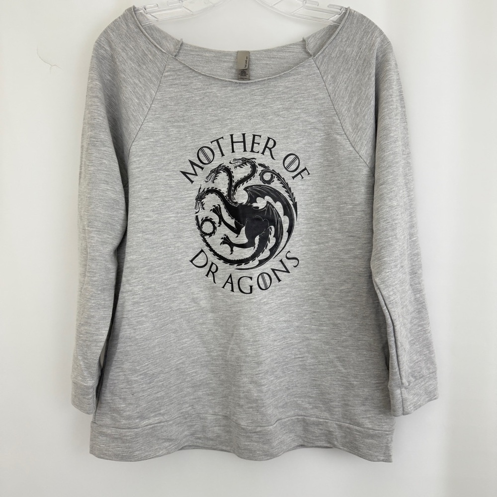 Women’s Next Level Gray Off-the-Shoulder Mother Of Dragon Sweater Size L
